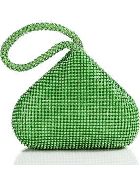 Women's Green Clutch Wristlet Perse Triangle Sparkly Glitter Evening Bags